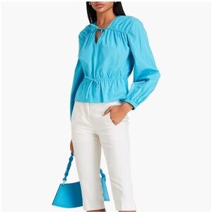NWOT Derek Lam 10 crosby Long Sleeve Gathered Top - Peacock Blue